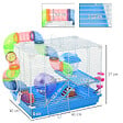 PAWHUT - Cage à hamster rongeur 2 niveaux avec tunnel, biberon eau, roue, maisonnette, échelles - dim. 46L x 30l x 37H cm - métal blanc PP bleu - vignette