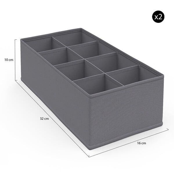ID MARKET - Lot de 14 boites de rangement tiroir organisateurs de dressings gris anthracite - large
