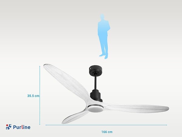 PURLINE - Ventilateur de plafond Réversible  Thermostat Dimmable Wifi Moteur à courant continu Toits en pente Télécommande Lumière à trois tons Hypersilence Mémoire - large