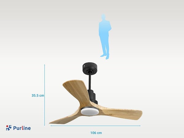 PURLINE - Ventilateur de plafond Réversible  Thermostat Dimmable Wifi Moteur à courant continu Toits en pente Télécommande Lumière à trois tons Hypersilence Mémoire - large
