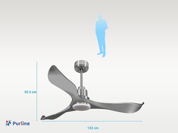 PURLINE - Ventilateur de plafond Réversible  Thermostat Dimmable Wifi Moteur à courant continu Toits en pente Télécommande Lumière à trois tons Mémoire - large