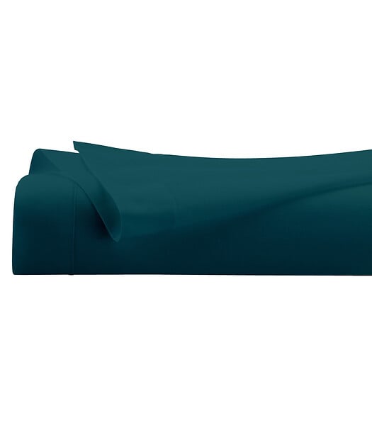ATMOSPHERA - Drap plat 2 Personnes en percale de Coton Bleu Egéen 240 x 290 cm - large