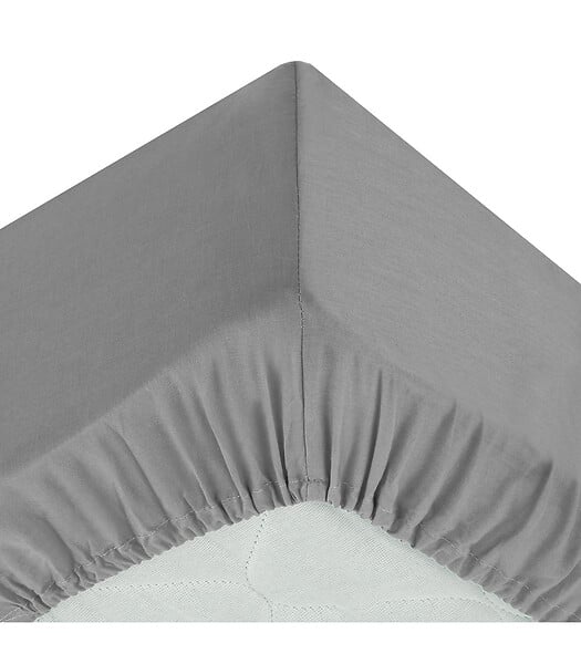 ATMOSPHERA - Drap housse 2 Personnes en percale de Coton Gris 140 x 190 cm - large