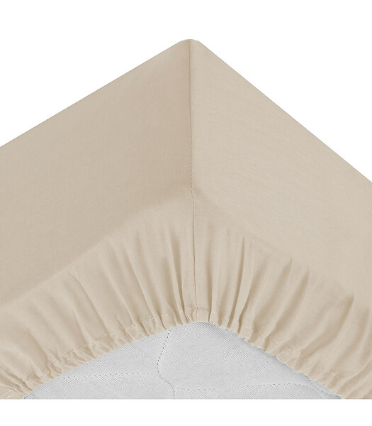 ATMOSPHERA - Drap housse 2 Personnes en percale de Coton Beige Lin 180 x 200 cm - large
