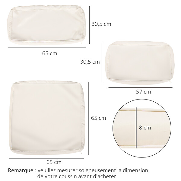OUTSUNNY - Lot de 14 housses de rechange coussins salon de jardin - 6 housses coussin d'assise, 8 housses coussin dossier - housses zippées polyester déperlant beige - large