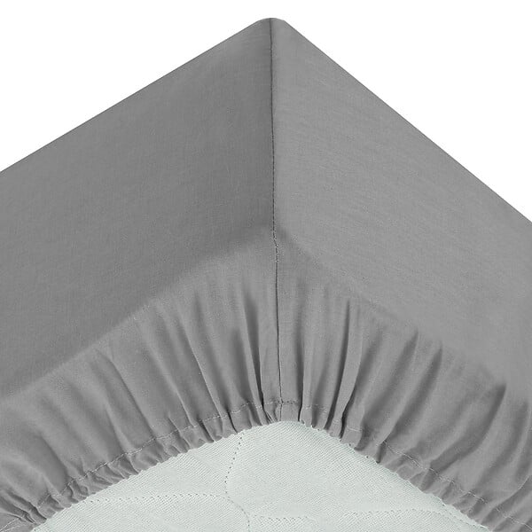 ATMOSPHERA - Drap housse 1 Personne en percale de Coton Gris  90 x 190 cm - large