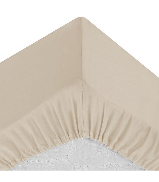 ATMOSPHERA - Drap housse 2 Personnes en percale de Coton Beige Lin 140 x 190 cm - large