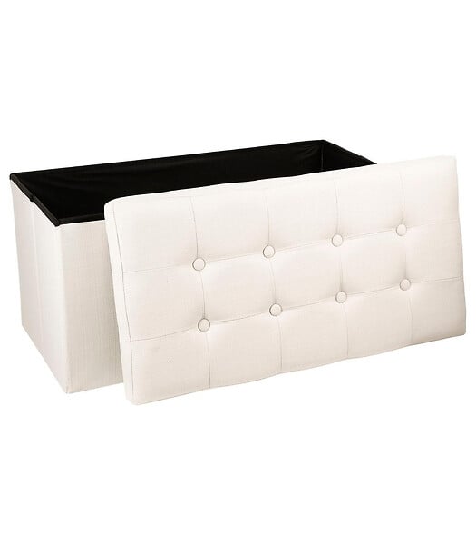 ATMOSPHERA - 2 en 1 Pouf pliant double et coffre de rangement Beige aspect Lin 76 x H 38 cm - large