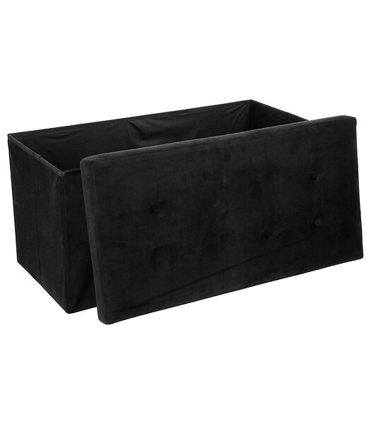 ATMOSPHERA - 2 en 1 Pouf pliant double et coffre de rangement Velours noir 76 x H 38 cm - large