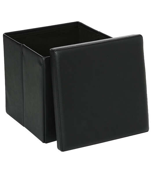 ATMOSPHERA - 2 en 1 Pouf pliant et coffre de rangement Vinyle Noir  38 x H 37.5 cm - large