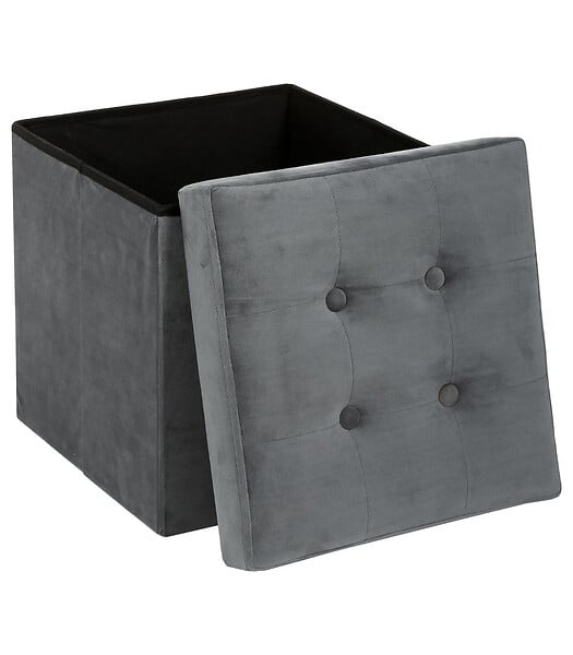 ATMOSPHERA - 2 en 1 Pouf pliant et coffre de rangement Velours Gris  38 x 38 cm - large