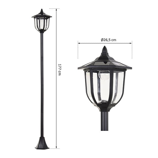 OUTSUNNY - Outsunny Luminaire extérieur solaire lampadaire lanterne classique LED 60 Lm max. dim. 26L x 26l x 177H cm noir - large