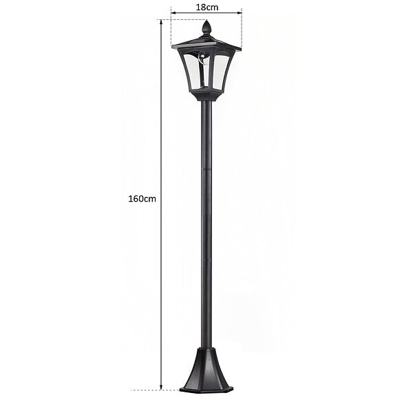 HOMCOM - Outsunny Luminaire extérieur solaire lampadaire lanterne classique LED 40 Lm dim. 18L x 18l x 160H cm noir - large