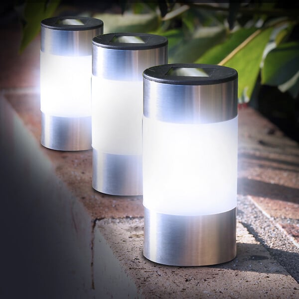 ID MARKET - Lot de 8 bornes solaires design inox 2 en 1 - large