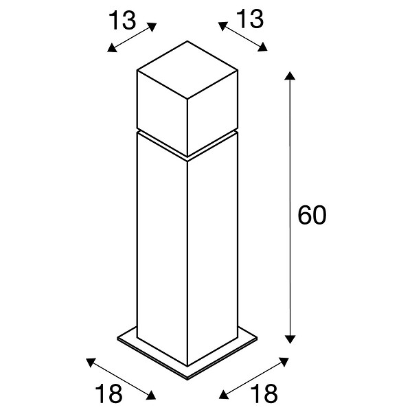 SLV - Borne extérieure SLV SQUARE POLE en inox 304, E27, 20W - Hauteur 60 cm - large