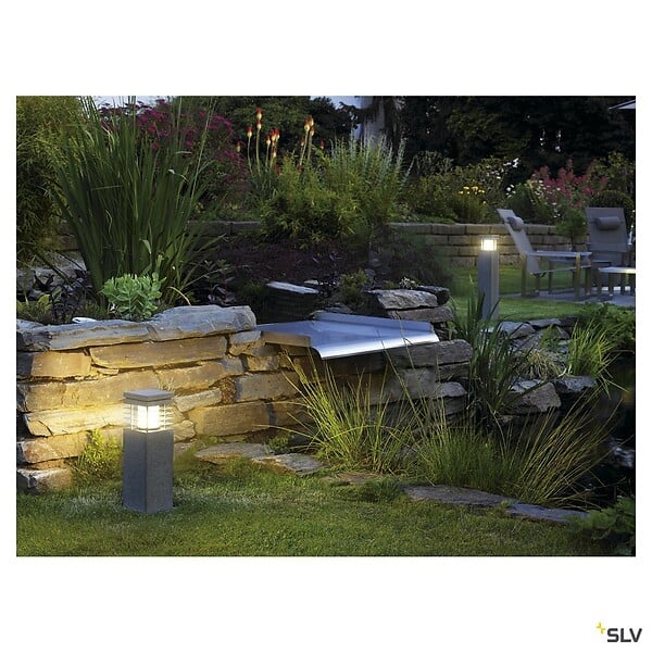 SLV - Borne extérieure SLV ARROCK GRANITE 40, poivre et sel, E27, 15W max, IP44, granite, inox 304 - SLV - large