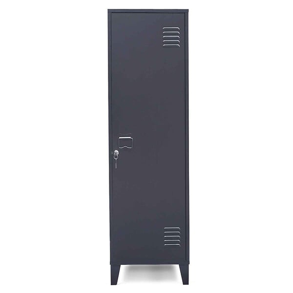 ID MARKET - Armoire vestiaire ESTER 1 porte métal gris foncé design industriel - large