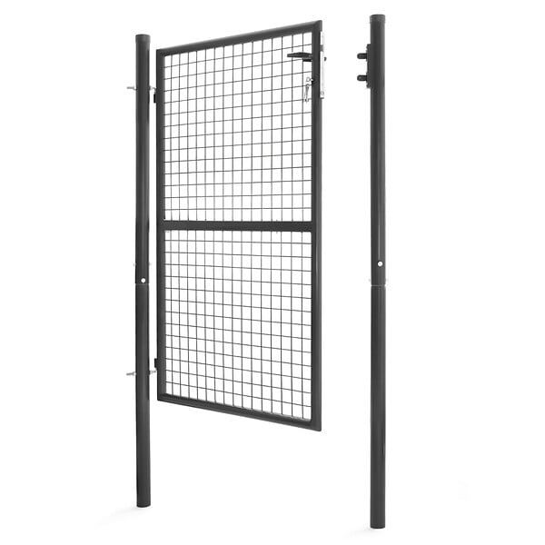 ID MARKET - Portillon de jardin 105 x 150 cm en acier gris anthracite avec serrure et poignée - large