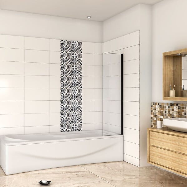 AICA SANITAIRE - Pare de baignoire en verre anticalcaire 40x130cm profilé en aluminium noir mat - large
