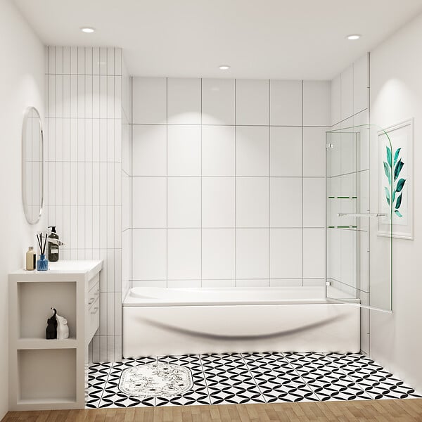 AICA SANITAIRE - Pare baignoire L.140xH.120cm avec poignée en acier inox - large