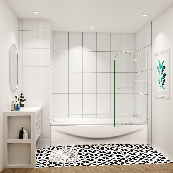 AICA SANITAIRE - Pare baignoire L.140xH.120cm avec poignée en acier inox - large
