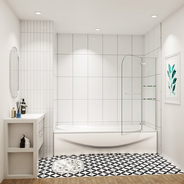 AICA SANITAIRE - Pare baignoire L.140xH.90cm avec poigniée en acier inox - large