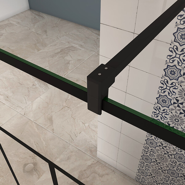 AICA SANITAIRE - Paroi de douche design moderne en cadre noir mat installation facille 90x200cm avce barre de fixation carré en 90cm - large