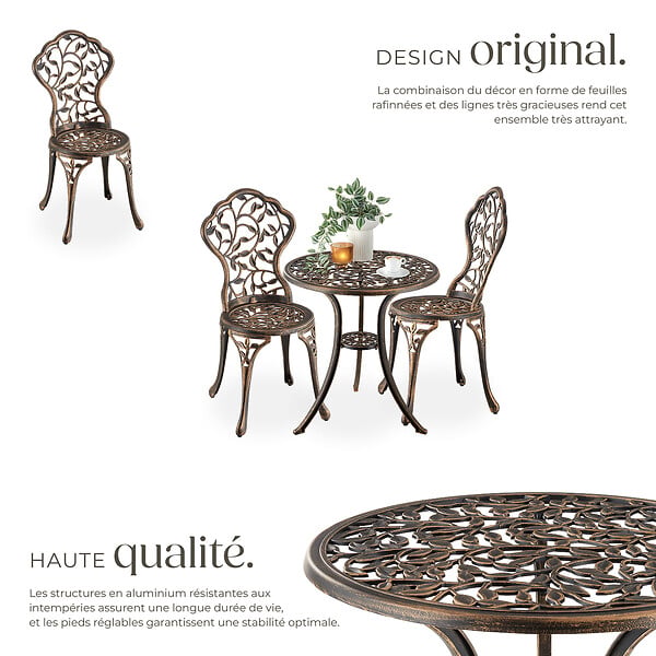TECTAKE - Ensemble de bistrot Lyon pour 2 personnes, en aluminium résistant aux intempéries noir/gris - large