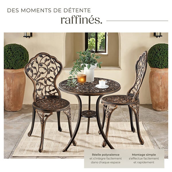 TECTAKE - Ensemble de bistrot Lyon pour 2 personnes, en aluminium résistant aux intempéries noir/gris - large