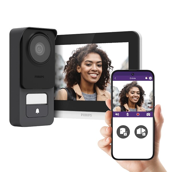 PHILIPS - Visiophone filaire et connecté 3K Philips WelcomeEye Connect 3 avec écran supplémentaire et transformateur - large