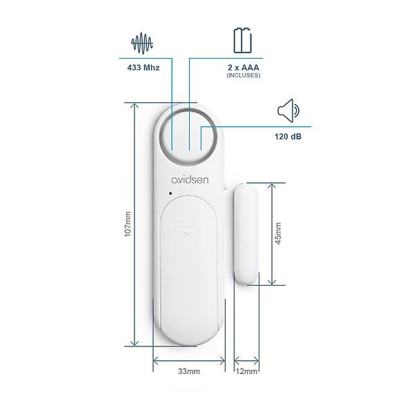 AVIDSEN - Mini-alarme de porte et fenêtre Small Doorguard sirène intégrée 120 dB pour l'intérieur - Avidsen - 100023 - large