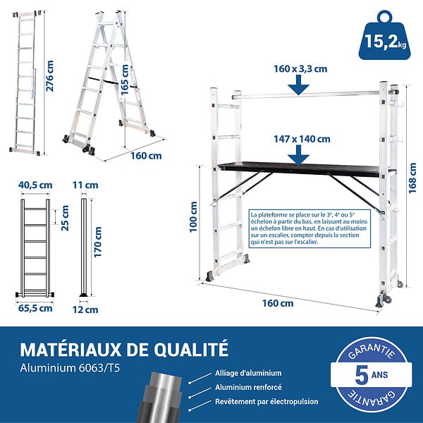 HOSTRÃ–M - HOSTRÖM Echafaudage roulant SCAFFOLDAX2X6, échafaudage jardin et pliant multifonction 4 en 1, échelle 2 plans, H max Travail 4,46m, Garantie 5 ans - large