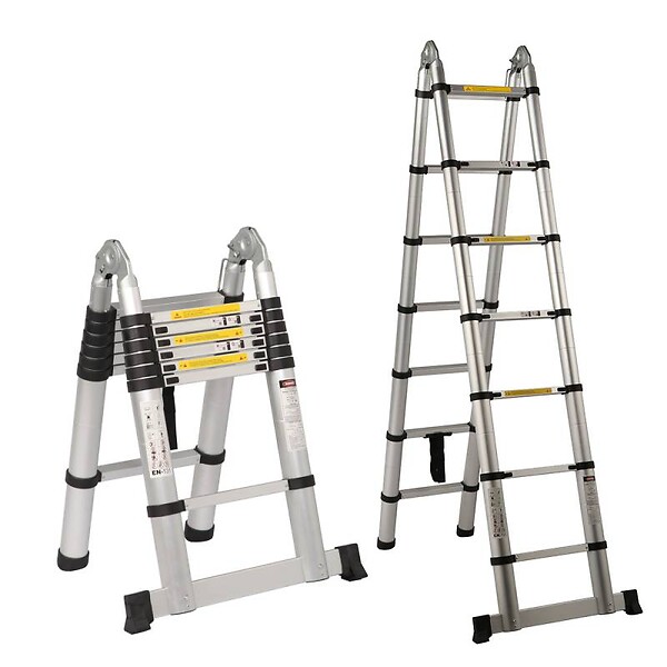 SECURY-T - Echelle/escabeau télescopique double - Aluminium 2x7 marches H4.4m (2,2+2,2) - large