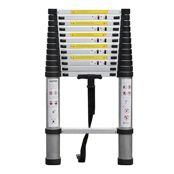 SECURY-T - Echelle télescopique aluminium 13 marches H3,8 m avec barre stabilisatrice - large
