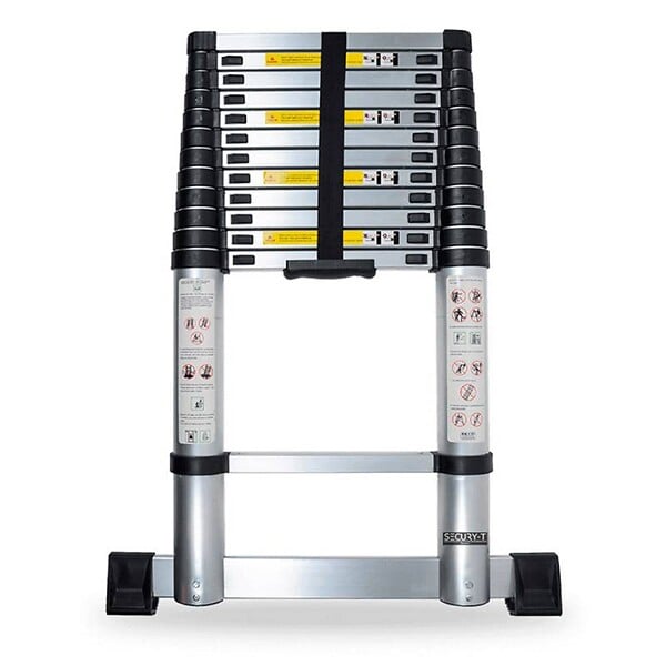 SECURY-T - Echelle télescopique aluminium 13 marches H 5,2 m avec barre stabilisatrice - large