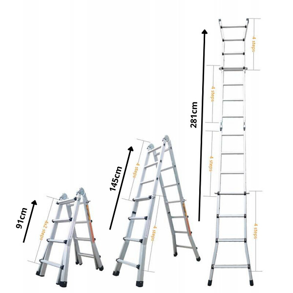 SECURY-T - Échelle articulée pliante et télescopique en aluminium 4x3 marches 2,81m + 1 tablette - large