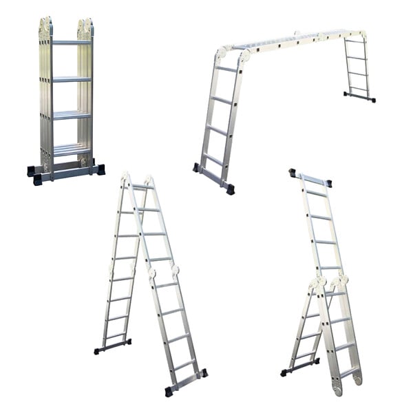 SECURY-T - Échelle Multifonction Pliable 4x4 marches 6 en 1 - 4.6m - 100% aluminium - Avec plateforme échafaudage - large
