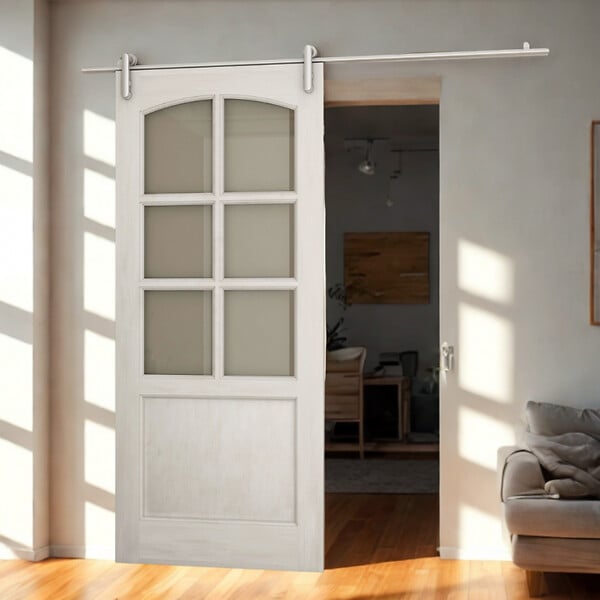 SECURY-T - Rail porte coulissante - 2M - En applique - Porte en bois - Argent - large