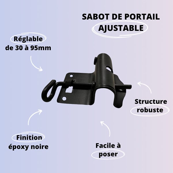 SECURY-T - Sabot de portail - Réglable - Epoxy noir - 30 à 95mm 30 à 95mm - large