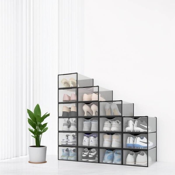 SECURY-T - Rangement chaussures - Boites à chaussures - Noires et transparentes- Lot de 18 - large