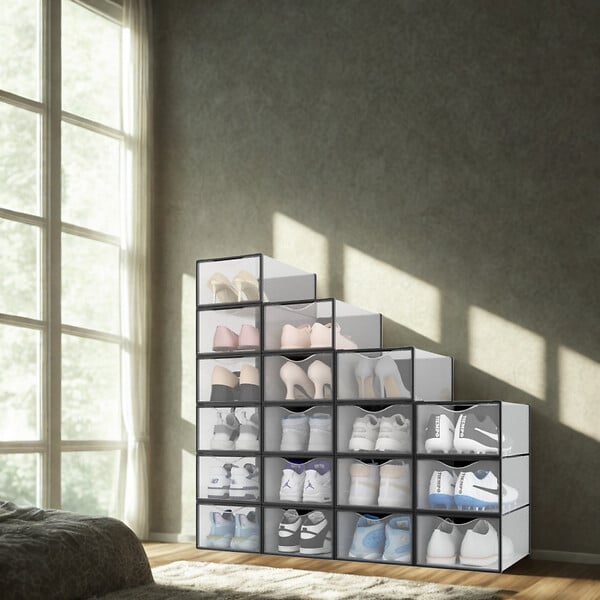 SECURY-T - Rangement chaussures - Boites à chaussures - Noires et transparentes- Lot de 18 - large