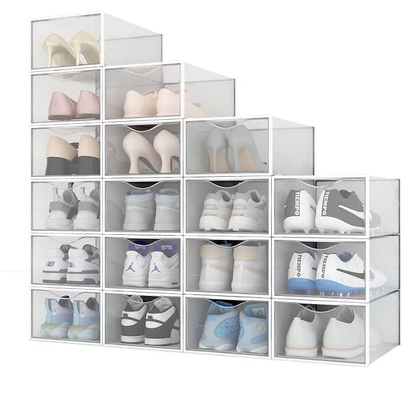 SECURY-T - Range chaussure - Boites à chaussures - Blanc et transparent - Lot de 18 - large