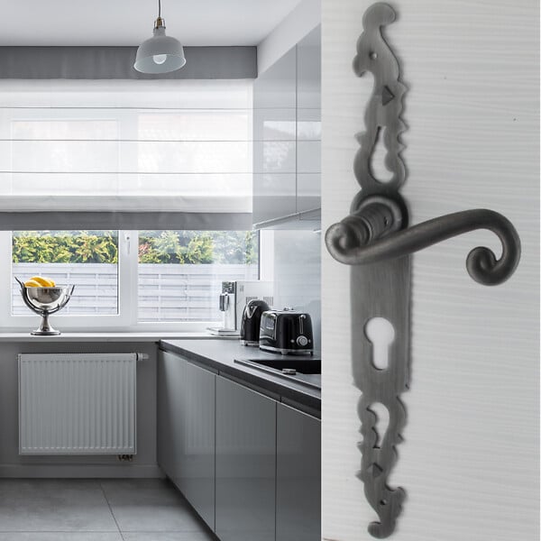 SECURY-T - Poignées de porte fer forgé COQ 330x36mm vieil argent à saillie rehaussée Trou de cylindre i 330X36 mm - large