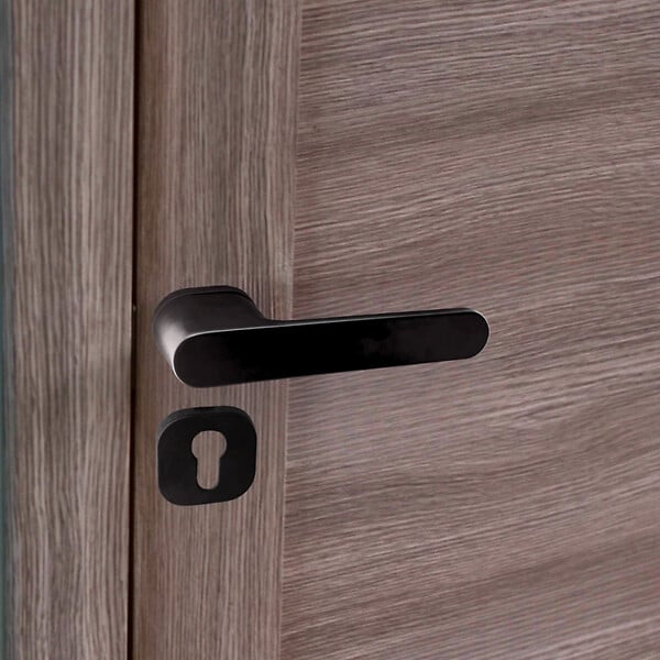 SECURY-T - Poignées de porte sur rosace oblongue noir mat - Modèle Marina Trou de cylindre i - large