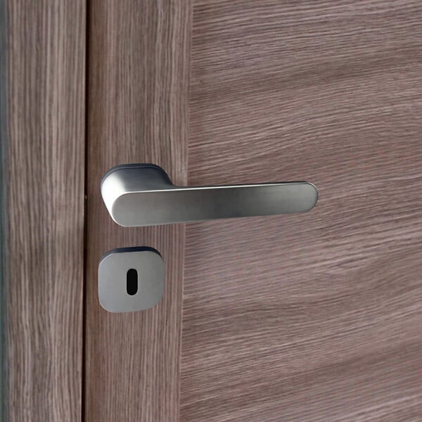 SECURY-T - Poignées de porte sur rosace oblongue Canon de fusil / Gris anthracite - Modèle Marina Trou de clé L - large