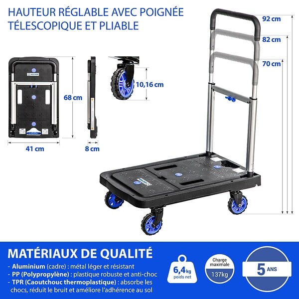 HOSTRÃ–M - HOSTRÖM Chariot à roulettes, Chariot de Rangement Pliable, Déménagement, Transport matériau, Poignée télescopique, Charge Max. 137kg, Garantie 5 Ans. - large