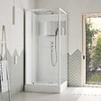 AURLANE - Cabine de Douche Carrée 90x90cm Porte Pivotante - Blanche - Bande Effet Miroir - SQUARE STRIPE - vignette