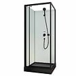 AURLANE - Cabine de douche carrée 80x80x200cm - Porte pivotante - Fonds Blancs - Receveur et Profilés Noirs - vignette