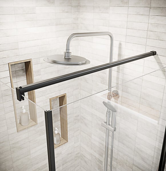 AURLANE - Porte de Douche Pivotante 90x195cm et Retour 80cm - Verre 8mm Anticalcaire - Profil Noir - large