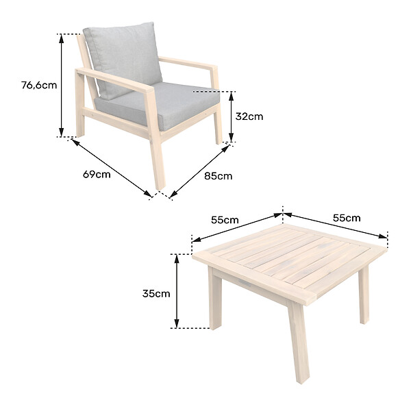 HAPPY GARDEN - Salon de jardin en acacia 2 places GILI - coussins sable - large